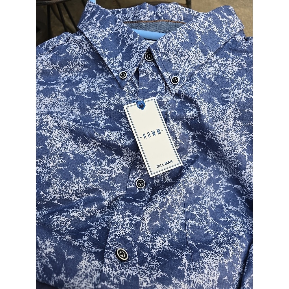 NWT 2XLT Shirt ROWM Long Sleeve  Mens Big Tall Size 2XT Button Down Blue $59